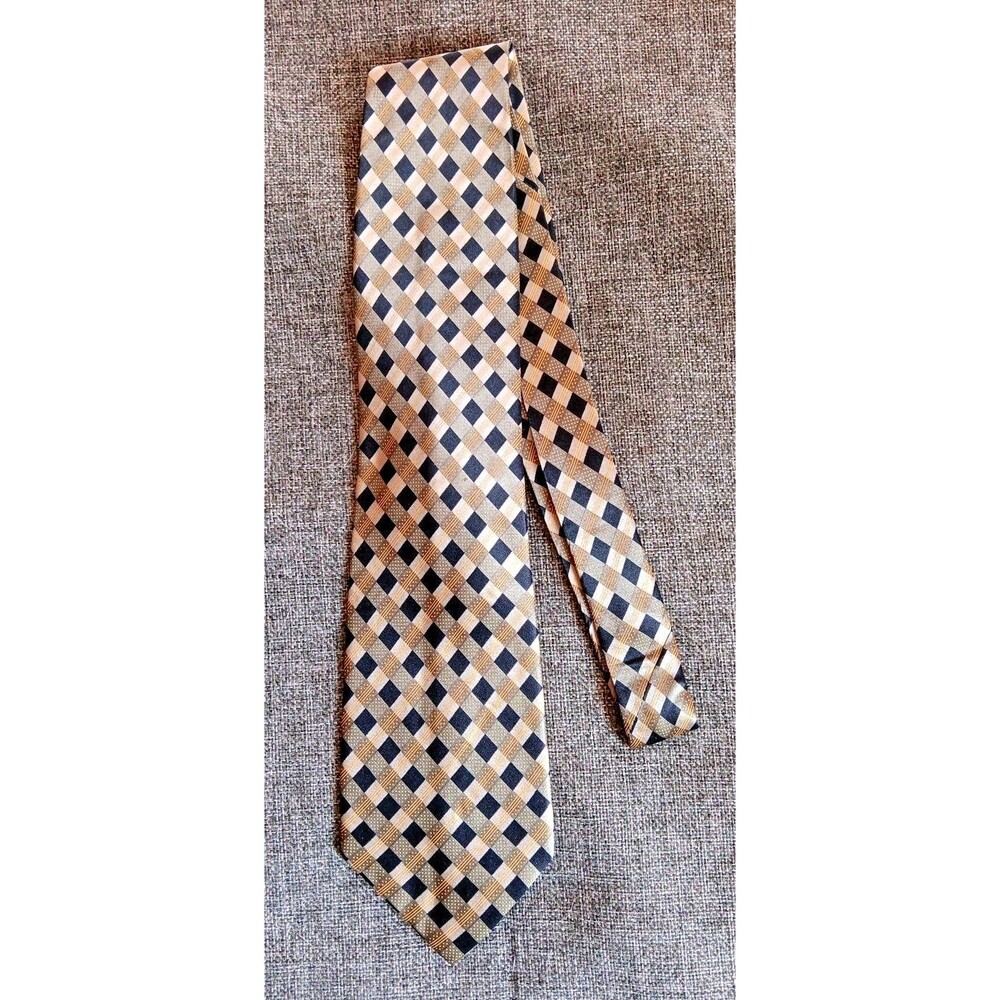 Tie 70s 80s 90s Y2K New Vintage Stonehenge Black Beige Plaid 3.75 Wide 60 Long